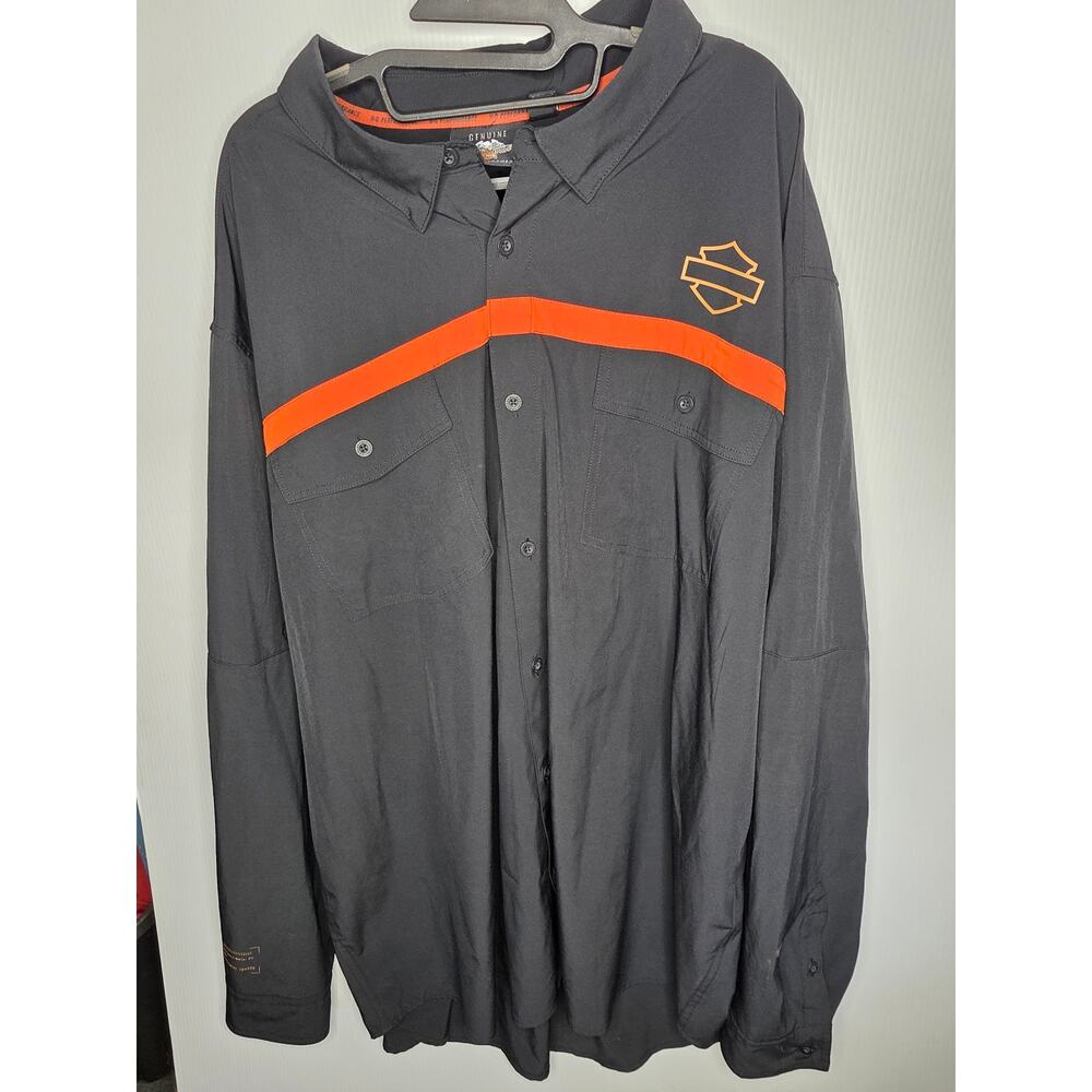 Harley-Davidson Size 4XL Black Orange Long Sleeve Button Up Performance Shirt